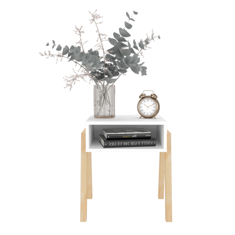 Mesa de Noche Pinetti Blanco 46x51cm con Un Compartimiento - MESAS DE NOCHE | Bylmo