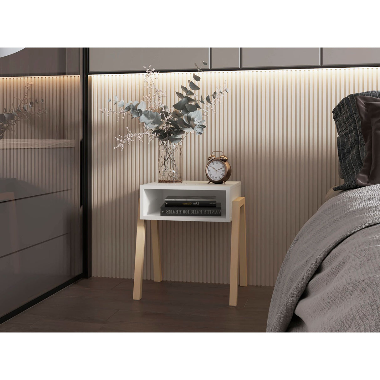 Mesa de Noche Pinetti Blanco 46x51cm con Un Compartimiento - MESAS DE NOCHE | Bylmo