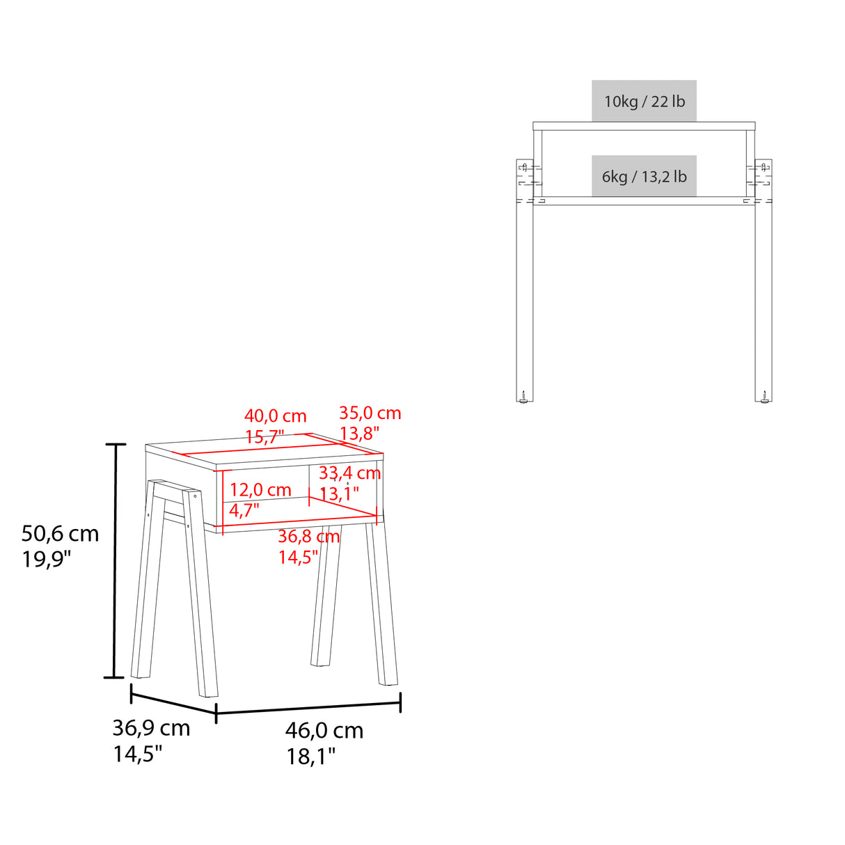 Mesa de Noche Pinetti Blanco 46x51cm con Un Compartimiento - MESAS DE NOCHE | Bylmo