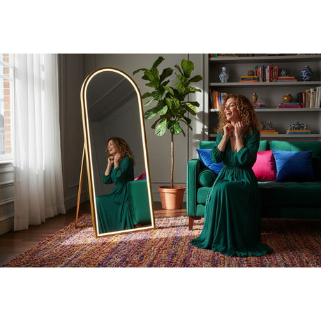 Espejo de Piso Toscana Dorado 70x170cm Asimetrico con Marco Metálico y con Iluminación LED - ESPEJOS DE PISO | Bylmo