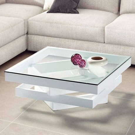 Mesa de Centro Next Blanco 60x35cm Cuadrado con Vidrio - MESAS DE CENTRO | Bylmo