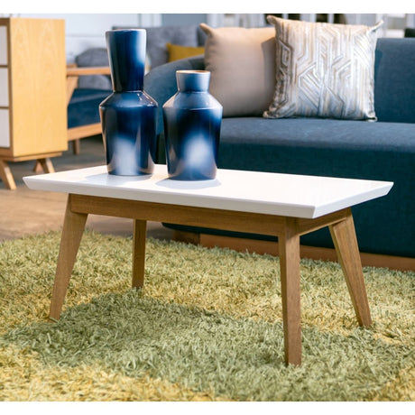 Mesa de Centro Asturia Blanco y Natural 80x38cm Rectangular con Patas - MESAS DE CENTRO | Bylmo