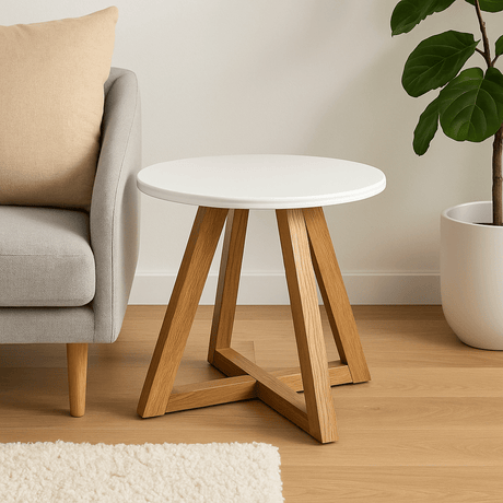 Mesa de Centro Rouse Blanco y Natural 60x45cm Circular - MESAS DE CENTRO | Bylmo