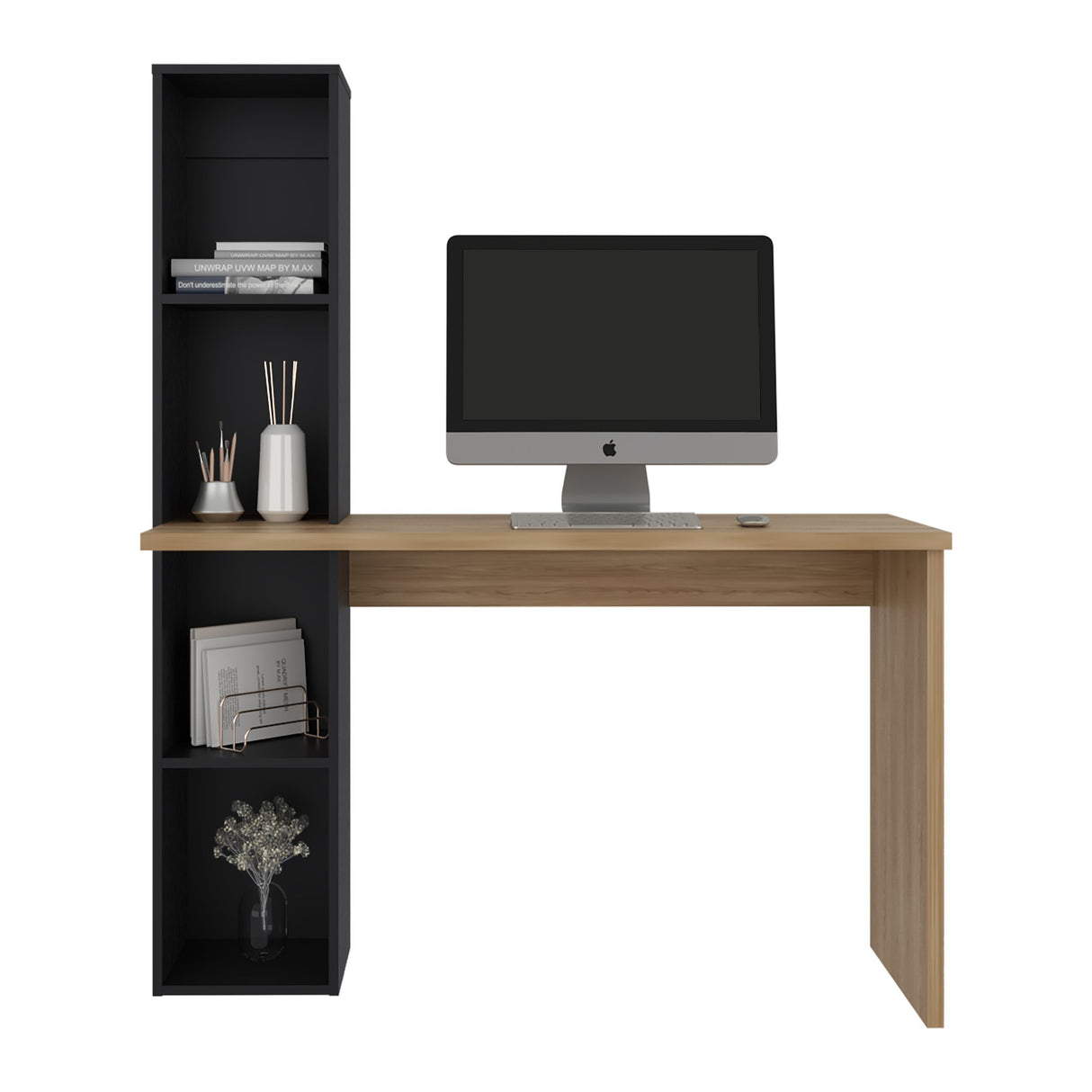 Escritorio con Biblioteca Aston Fresno Europeo y Wengue 120.3x145.8cm sin Cajones - ESCRITORIOS | Bylmo