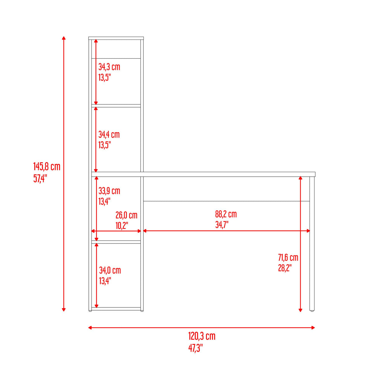 Escritorio con Biblioteca Aston Fresno Europeo y Wengue 120.3x145.8cm sin Cajones - ESCRITORIOS | Bylmo