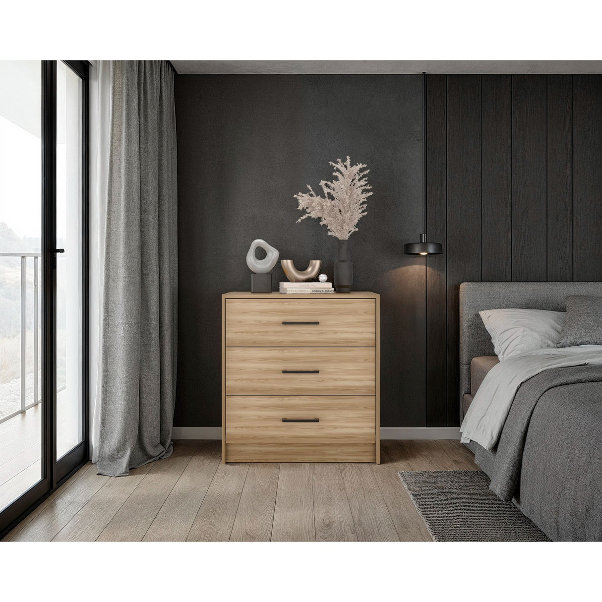 Cómoda Clay Fresno Europeo y Wengue 62.8x67.6cm de Tres Hileras con Tres Cajones - CAJONERAS Y COMODAS | Bylmo