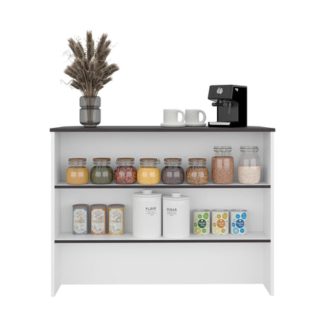 Barra de Cocina Fendi Blanco y Wengue 120x90cm para Dos Asientos con Dos Entrepaños y Dos Compartimientos - BARRAS Y MUEBLES AUXILIARES | Bylmo