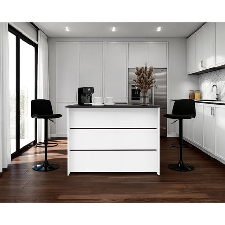 Barra de Cocina Fendi Blanco y Wengue 120x90cm para Dos Asientos con Dos Entrepaños y Dos Compartimientos - BARRAS Y MUEBLES AUXILIARES | Bylmo