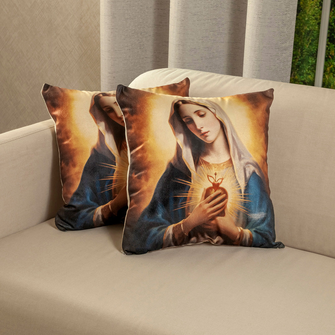Set X 2 Fundas de Cojines Jardín del Edén Multicolor 45x45cm Cuadrados Virgen Maria