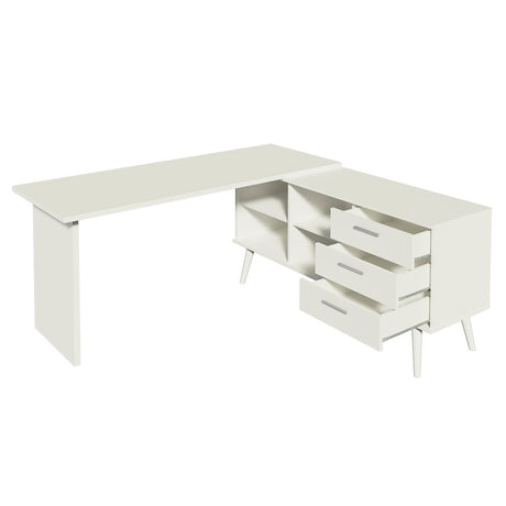 Escritorio Esquinero Lisboa Blanco 255x74cm con Tres Cajones con Organizador de Libros - ESCRITORIOS | Bylmo