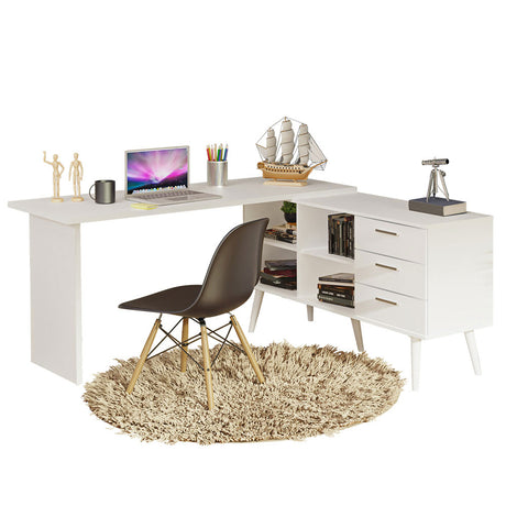 Escritorio Esquinero Lisboa Blanco 255x74cm con Tres Cajones con Organizador de Libros - ESCRITORIOS | Bylmo