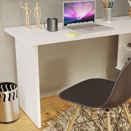 Escritorio Esquinero Lisboa Blanco 255x74cm con Tres Cajones con Organizador de Libros - ESCRITORIOS | Bylmo