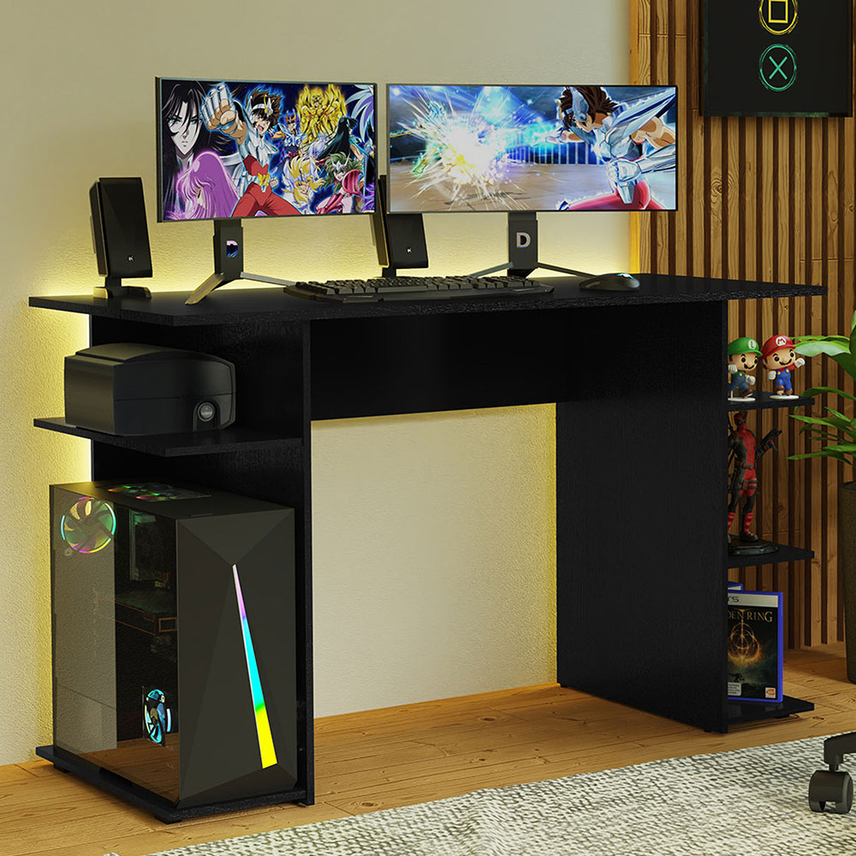 Escritorio Gamer Negro 120x76cm sin Cajones con Organizador de Libros - ESCRITORIOS | Bylmo