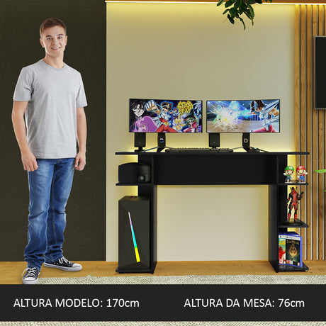 Escritorio Gamer Negro 120x76cm sin Cajones con Organizador de Libros - ESCRITORIOS | Bylmo