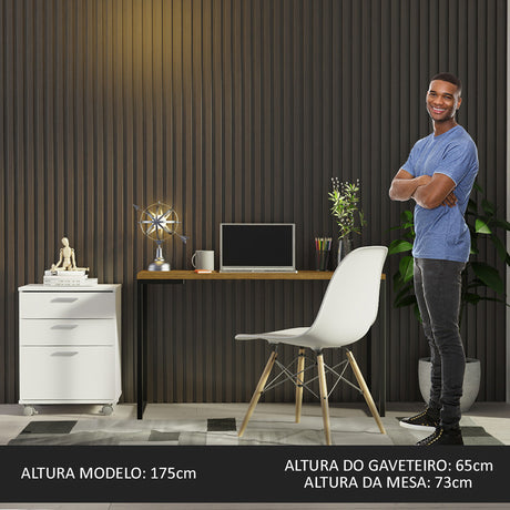 Escritorio Industrial Marron y Blanco 120x73cm con Tres Cajones con Organizador de Libros y con Archivador - ESCRITORIOS | Bylmo