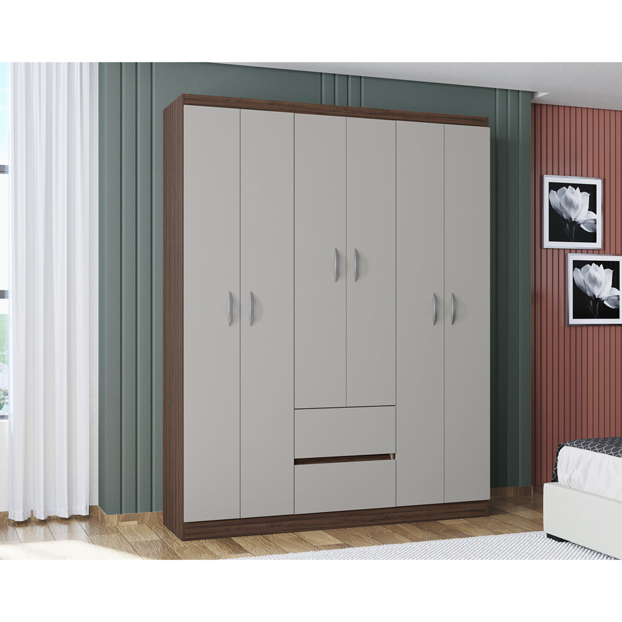 Closet Lisboa Chocolate y Blanco 147x183cm con Dos Cajones y con Seis Puertas - CLOSETS | Bylmo