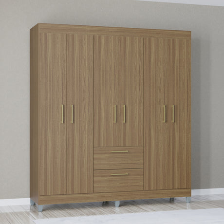 Closet Avila Castaño 164x190cm con Dos Cajones y con Seis Puertas - CLOSETS | Bylmo