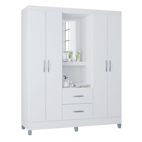 Closet Cordoba Blanco 148x181cm con Dos Cajones con Cuatro Puertas y con Espejo - CLOSETS | Bylmo