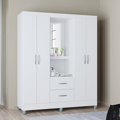 Closet Cordoba Blanco 148x181cm con Dos Cajones con Cuatro Puertas y con Espejo - CLOSETS | Bylmo