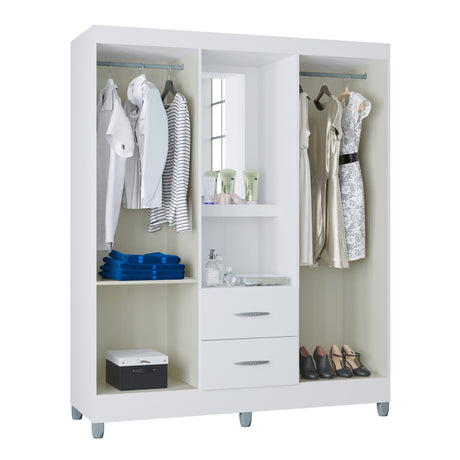 Closet Cordoba Blanco 148x181cm con Dos Cajones con Cuatro Puertas y con Espejo - CLOSETS | Bylmo