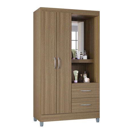Closet Cordoba Castaño 99x181cm con Dos Cajones con Dos Puertas y con Espejo - CLOSETS | Bylmo