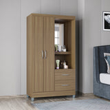 Closet Cordoba Castaño 99x181cm con Dos Cajones con Dos Puertas y con Espejo - CLOSETS | Bylmo