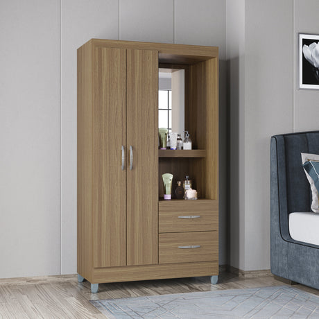 Closet Cordoba Castaño 99x181cm con Dos Cajones con Dos Puertas y con Espejo - CLOSETS | Bylmo
