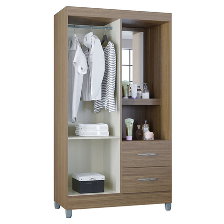 Closet Cordoba Castaño 99x181cm con Dos Cajones con Dos Puertas y con Espejo - CLOSETS | Bylmo