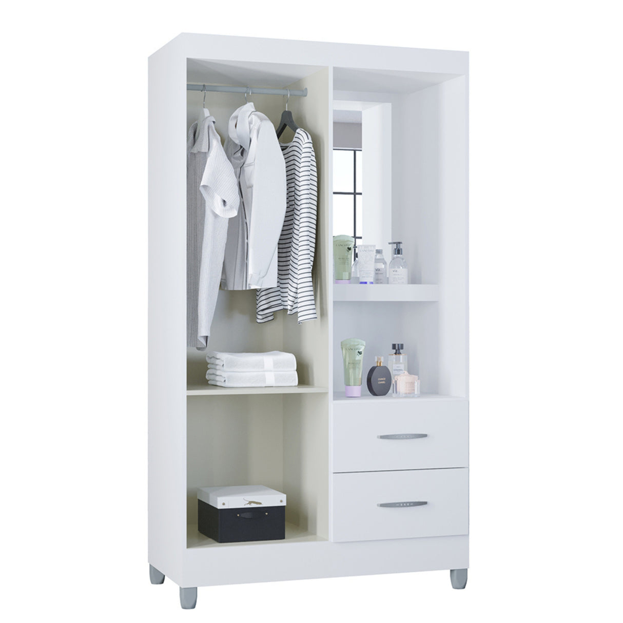 Closet Cordoba Blanco 99x181cm con Dos Cajones con Dos Puertas y con Espejo - CLOSETS | Bylmo