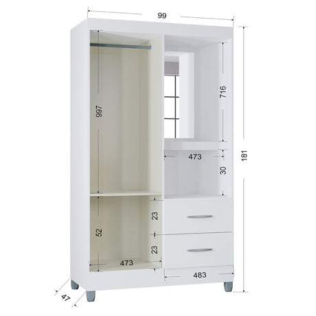 Closet Cordoba Blanco 99x181cm con Dos Cajones con Dos Puertas y con Espejo - CLOSETS | Bylmo