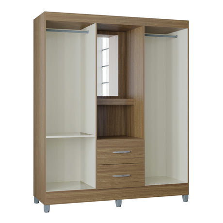 Closet Cordoba Castaño 148x181cm con Dos Cajones con Cuatro Puertas y con Espejo - CLOSETS | Bylmo