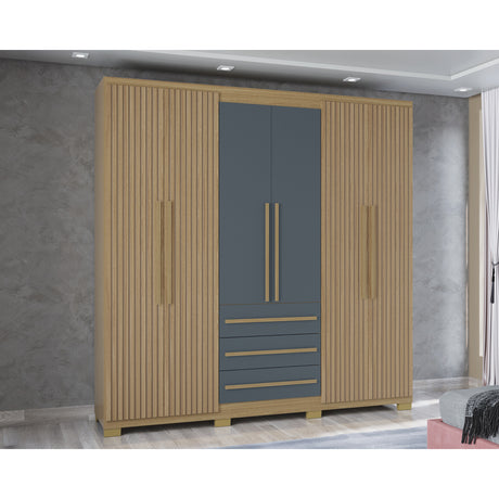 Closet Amazonia Castaño y Gris 210x212cm con Tres Cajones y con Seis Puertas - CLOSETS | Bylmo