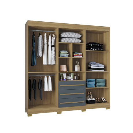 Closet Amazonia Castaño y Gris 210x212cm con Tres Cajones y con Seis Puertas - CLOSETS | Bylmo