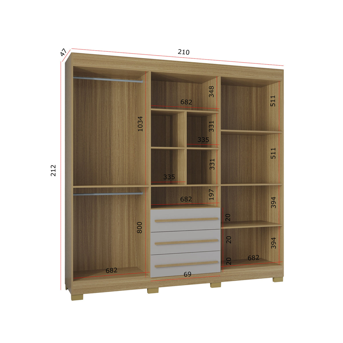 Closet Amazonia Castaño y Blanco 210x212cm con Tres Cajones y con Seis ...