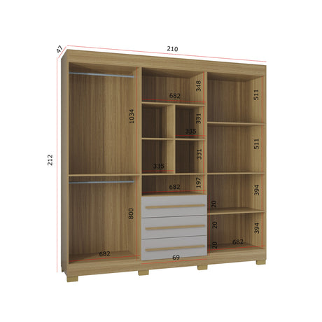 Closet Amazonia Castaño y Blanco 210x212cm con Tres Cajones y con Seis Puertas - CLOSETS | Bylmo