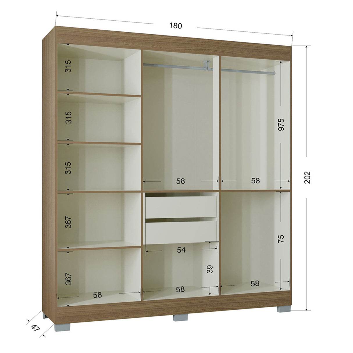 Closet Barcelona Castaño 180x200cm con Dos Cajones y con Seis Puertas - CLOSETS | Bylmo