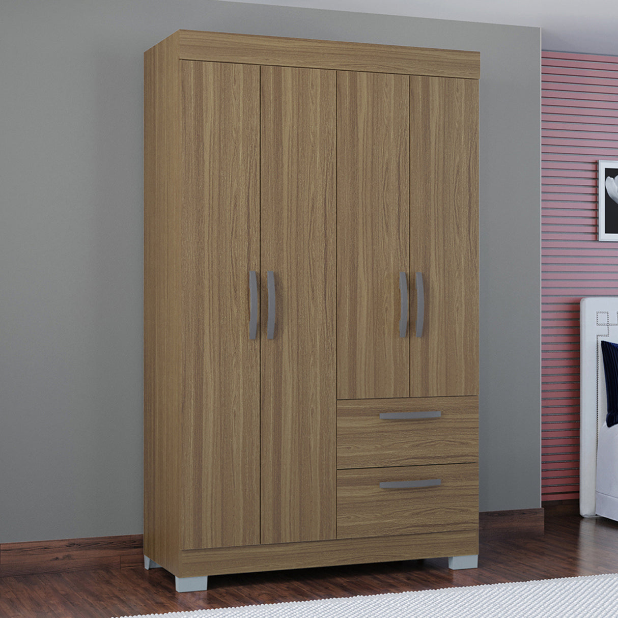 Closet Toquia Castaño 110x188cm con Dos Cajones y con Cuatro Puertas - CLOSETS | Bylmo