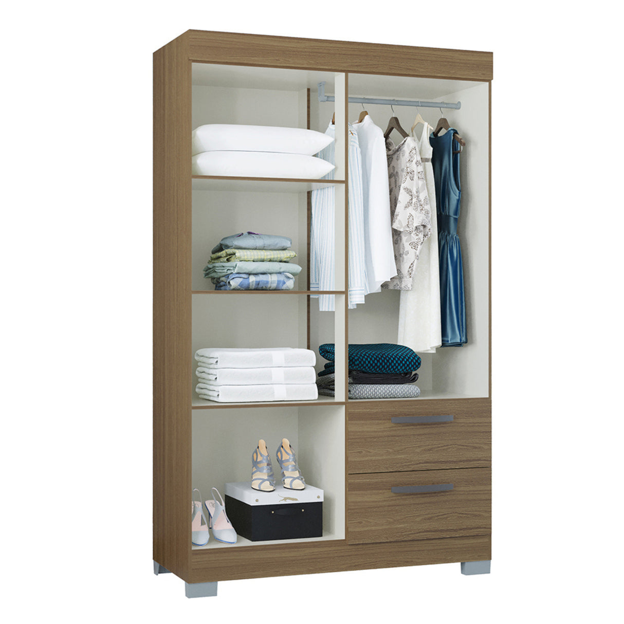 Closet Toquia Castaño 110x188cm con Dos Cajones y con Cuatro Puertas - CLOSETS | Bylmo