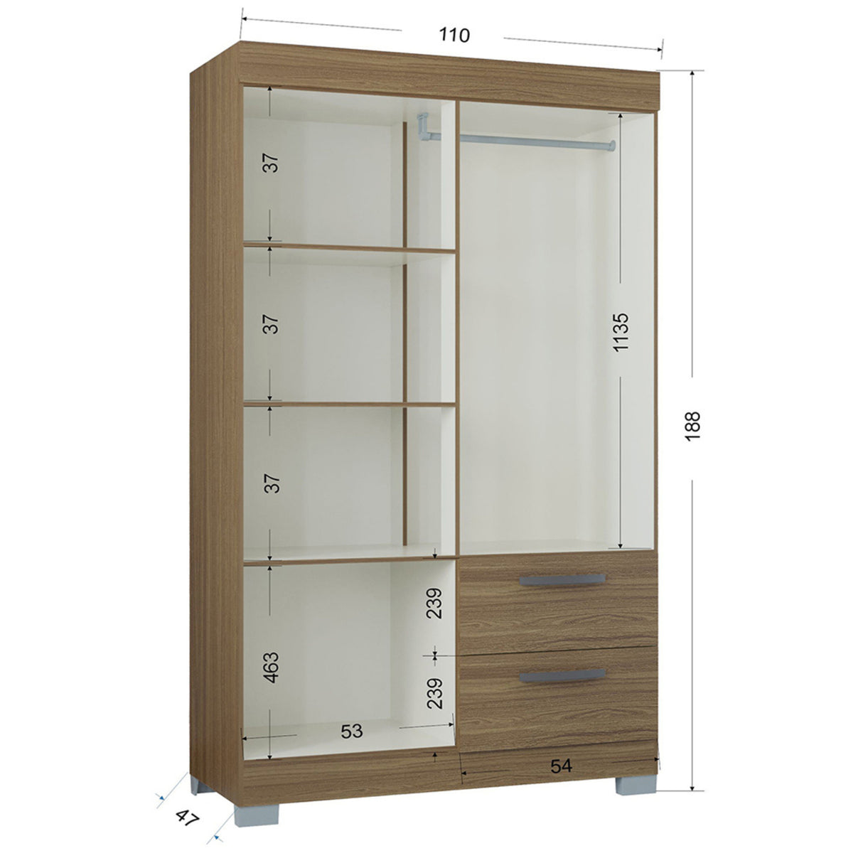 Closet Toquia Castaño 110x188cm con Dos Cajones y con Cuatro Puertas - CLOSETS | Bylmo