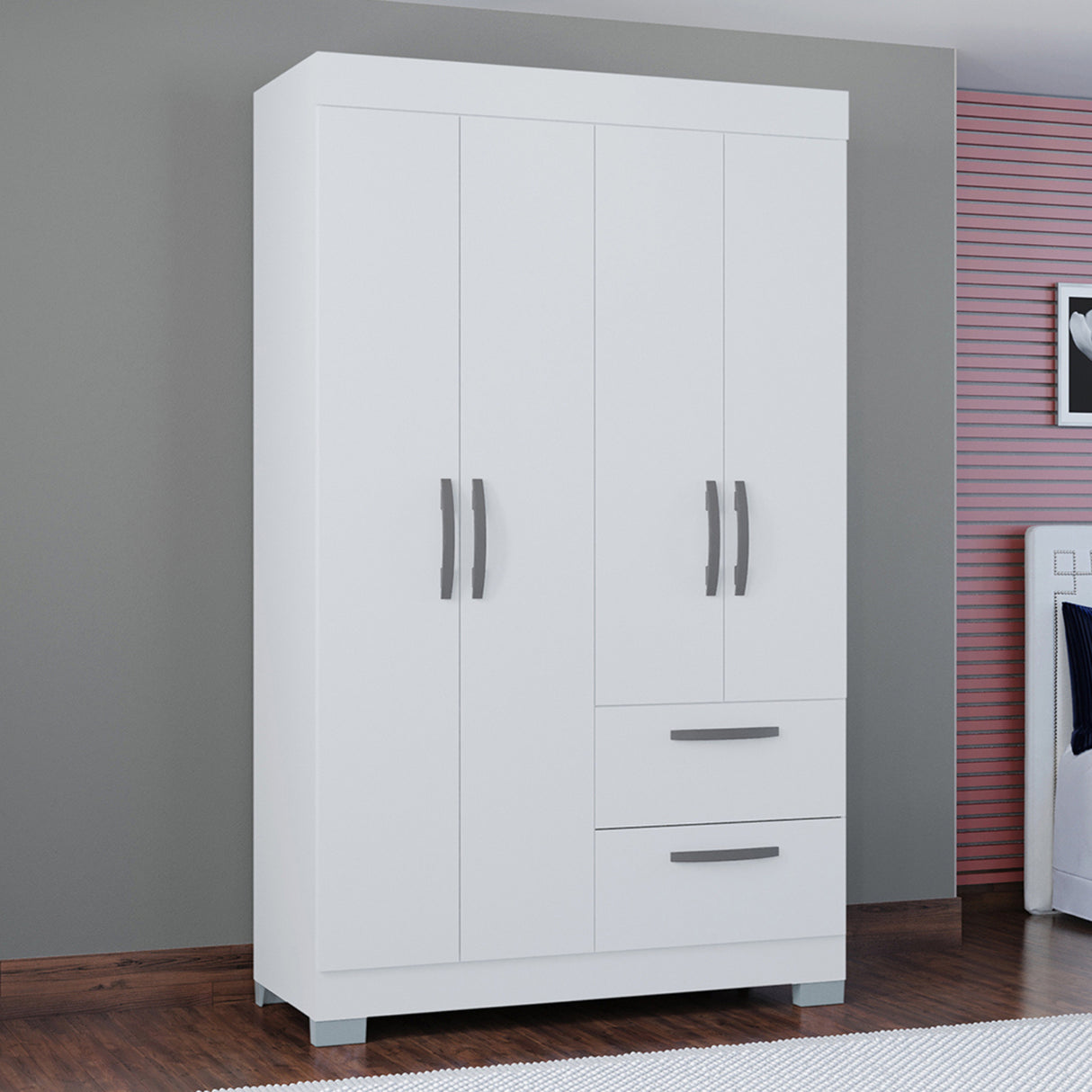 Closet Toquia Blanco 110x188cm con Dos Cajones y con Cuatro Puertas - CLOSETS | Bylmo
