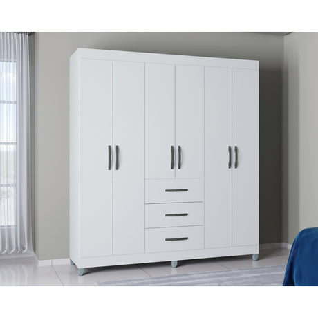 Closet Sevilla Blanco 163x204cm con Tres Cajones y con Seis Puertas - CLOSETS | Bylmo