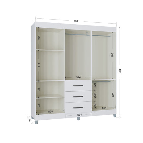 Closet Sevilla Blanco 163x204cm con Tres Cajones y con Seis Puertas - CLOSETS | Bylmo