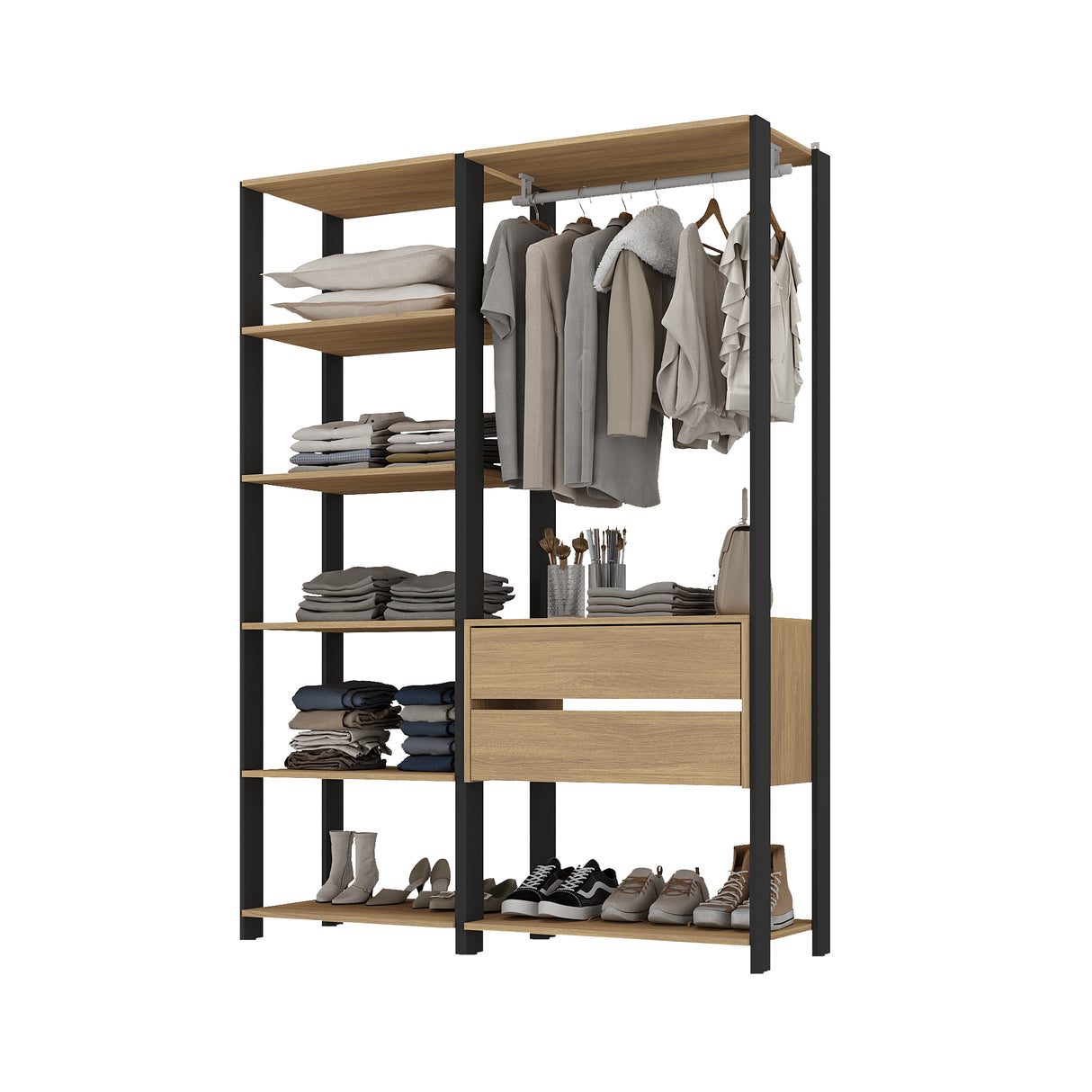 Closet Abierto Castaño 136x183cm con Dos Cajones - CLOSETS | Bylmo