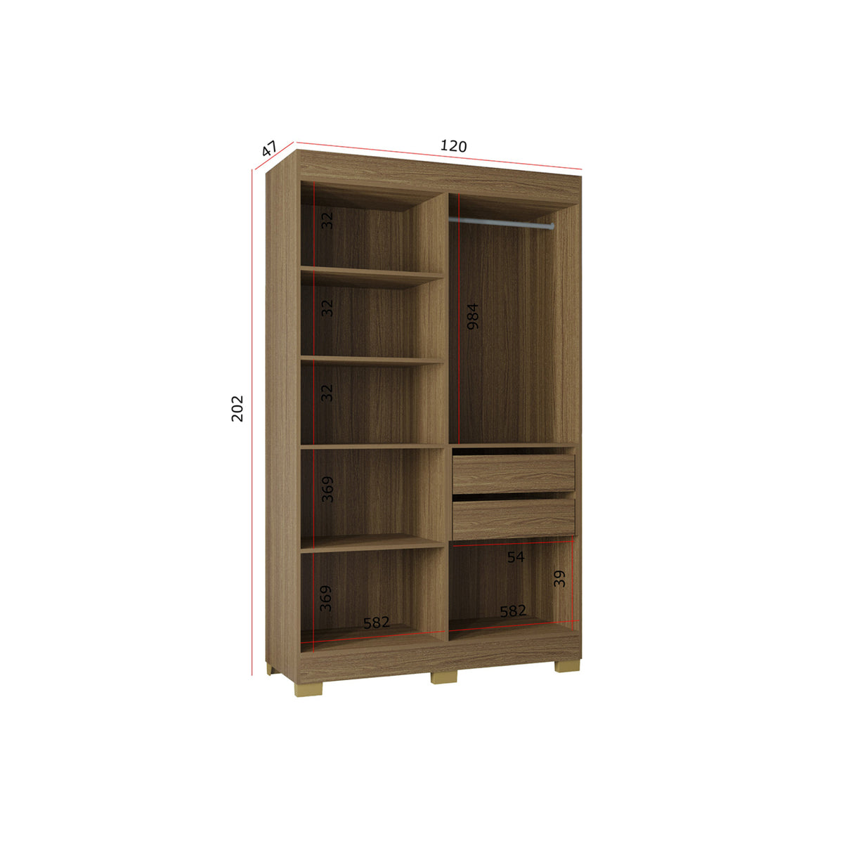 Closet Barcelona Castaño 120x202cm con Dos Cajones y con Cuatro Puertas - CLOSETS | Bylmo