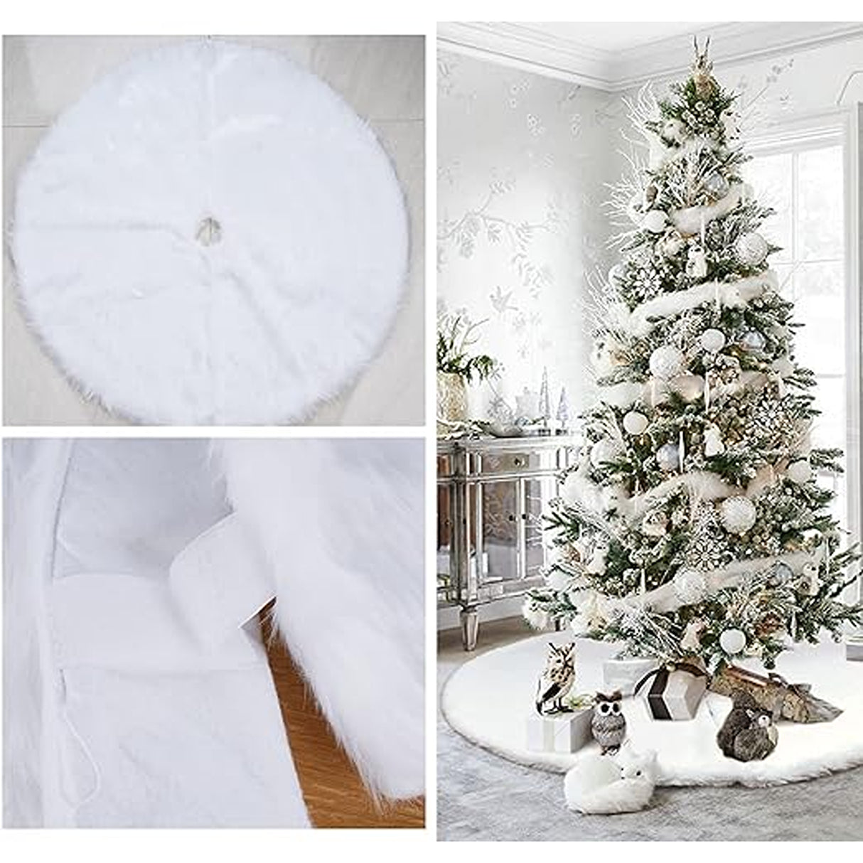 Tapete Pie de Árbol Blanco 80x80cm Circular Extrasuave Antideslizante para Navidad - TAPETES Y ALFOMBRAS | Bylmo