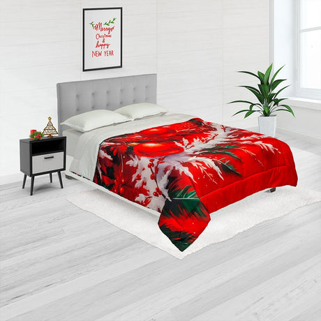 Cubrelecho Navideño Blanco 160x190cm Doble Faz Acolchado para cama Queen 160 X 190 Cm de Bolas De Navidad - TENDIDOS Y CUBRELECHOS | Bylmo