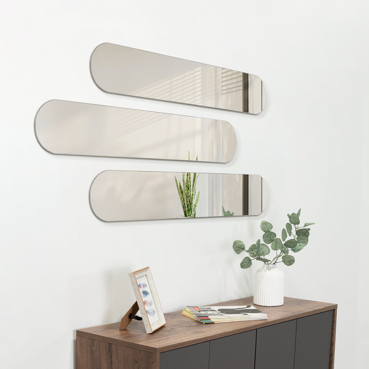 Set X 3 Espejos de pared Estambul Gris 120x20cm Ovalado sin Marco - ESPEJOS DE PARED | Bylmo