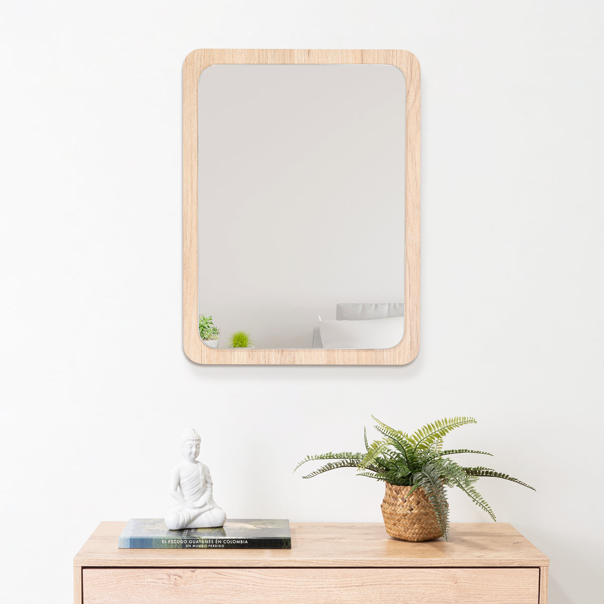 Espejo de Baño Mukal Madera Clara Natural 45x60cm Rectangular con Marco En Madera - ESPEJOS DE BANHO | Bylmo