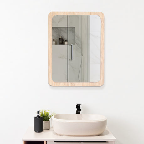 Espejo de Baño Mukal Madera Clara Natural 45x60cm Rectangular con Marco En Madera - ESPEJOS DE BANHO | Bylmo