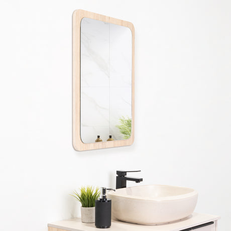 Espejo de Baño Mukal Madera Clara Natural 45x60cm Rectangular con Marco En Madera - ESPEJOS DE BANHO | Bylmo